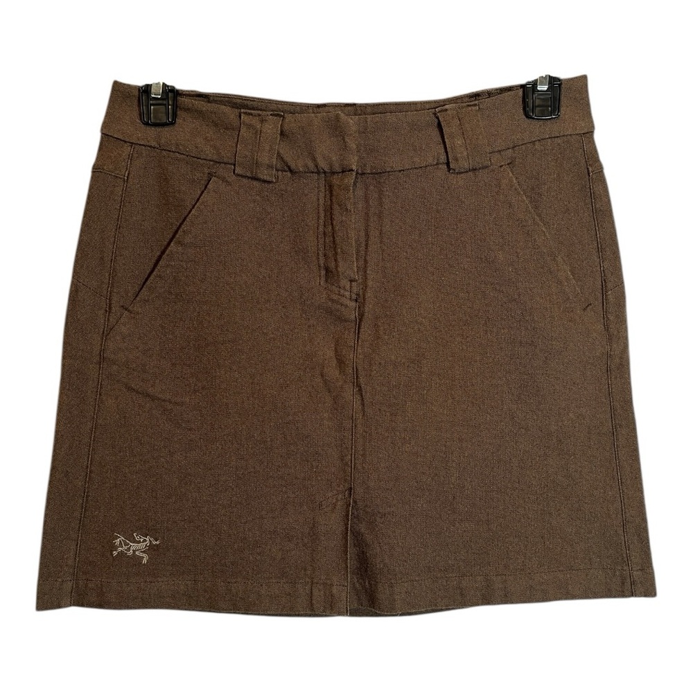 Arc’teryx Reia Skirt Womens Brown Wool Blend Trim Fit Mini Front Slit Size 6